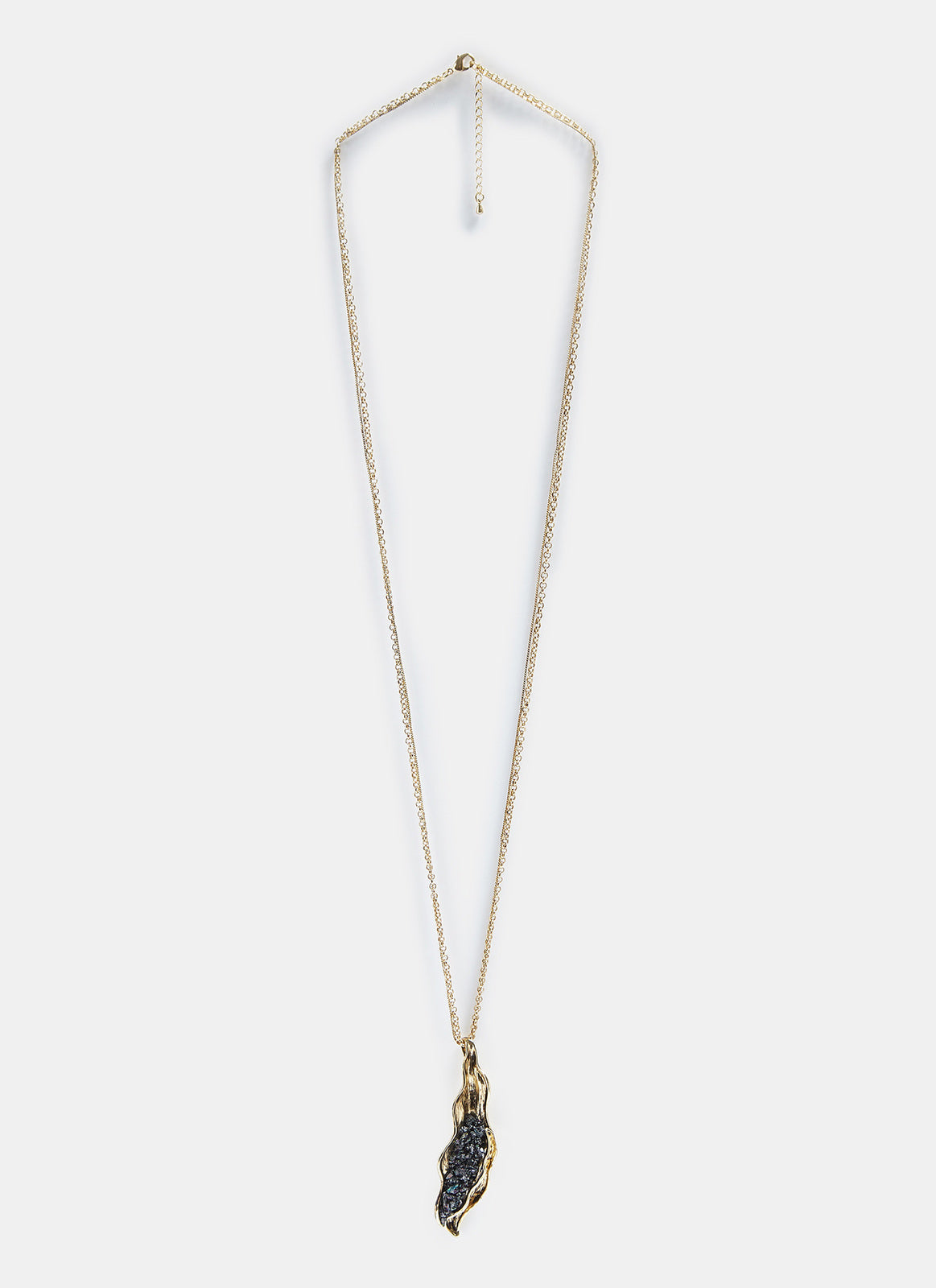 Gold Long Necklace With Organic Penda