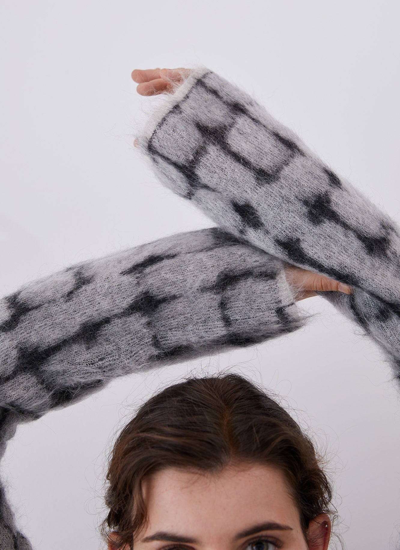 Ecru/Black Jacquard Knit Mohair Jacket