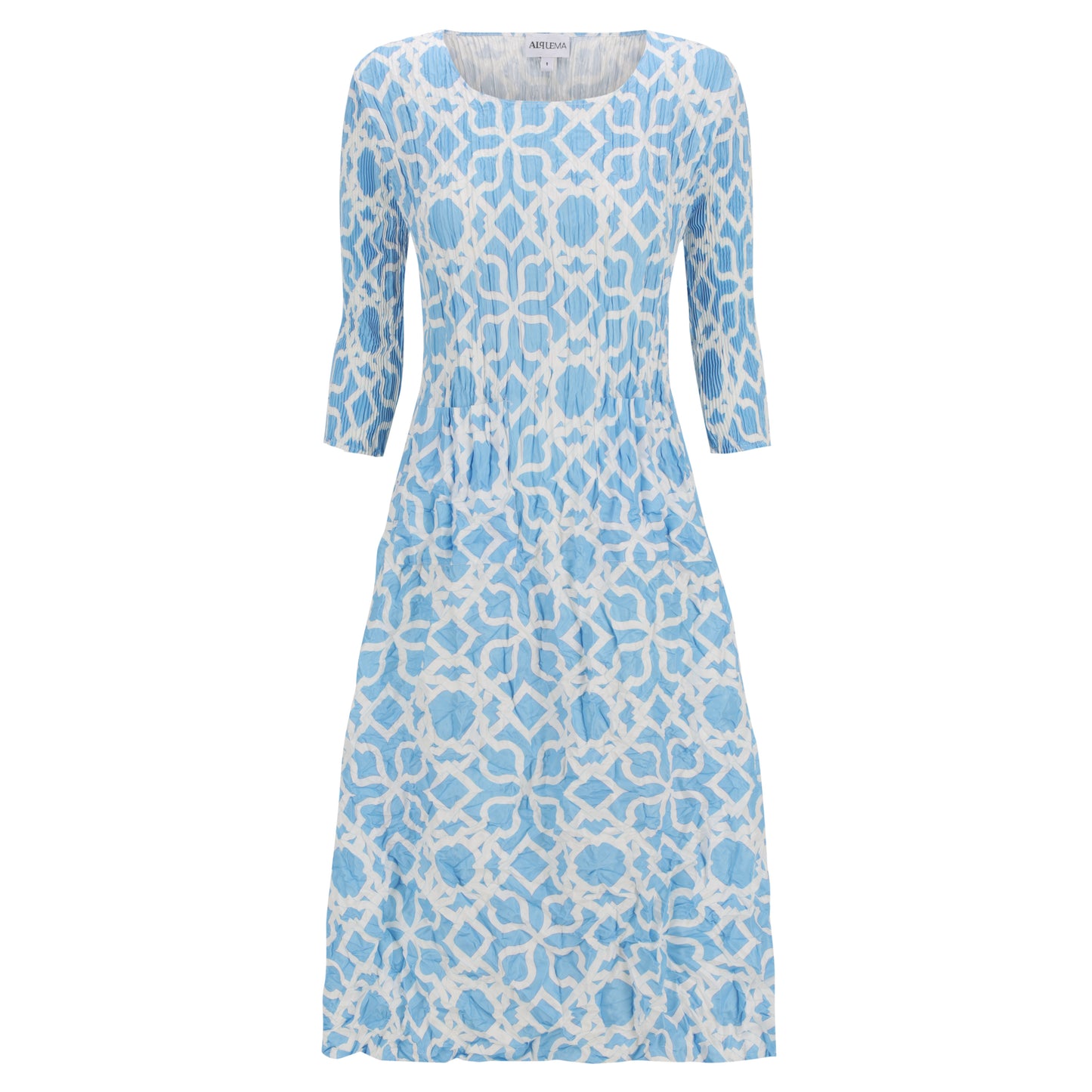 3/4 Sleeve Smash Pocket Dress in Labyrinth Blues