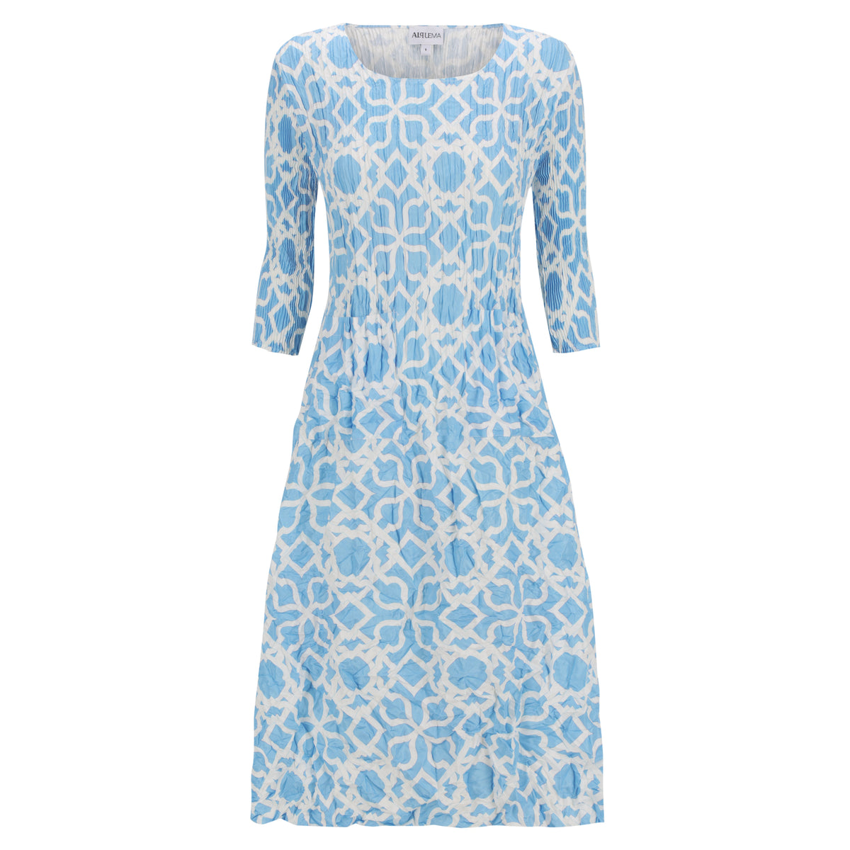 3/4 Sleeve Smash Pocket Dress in Labyrinth Blues