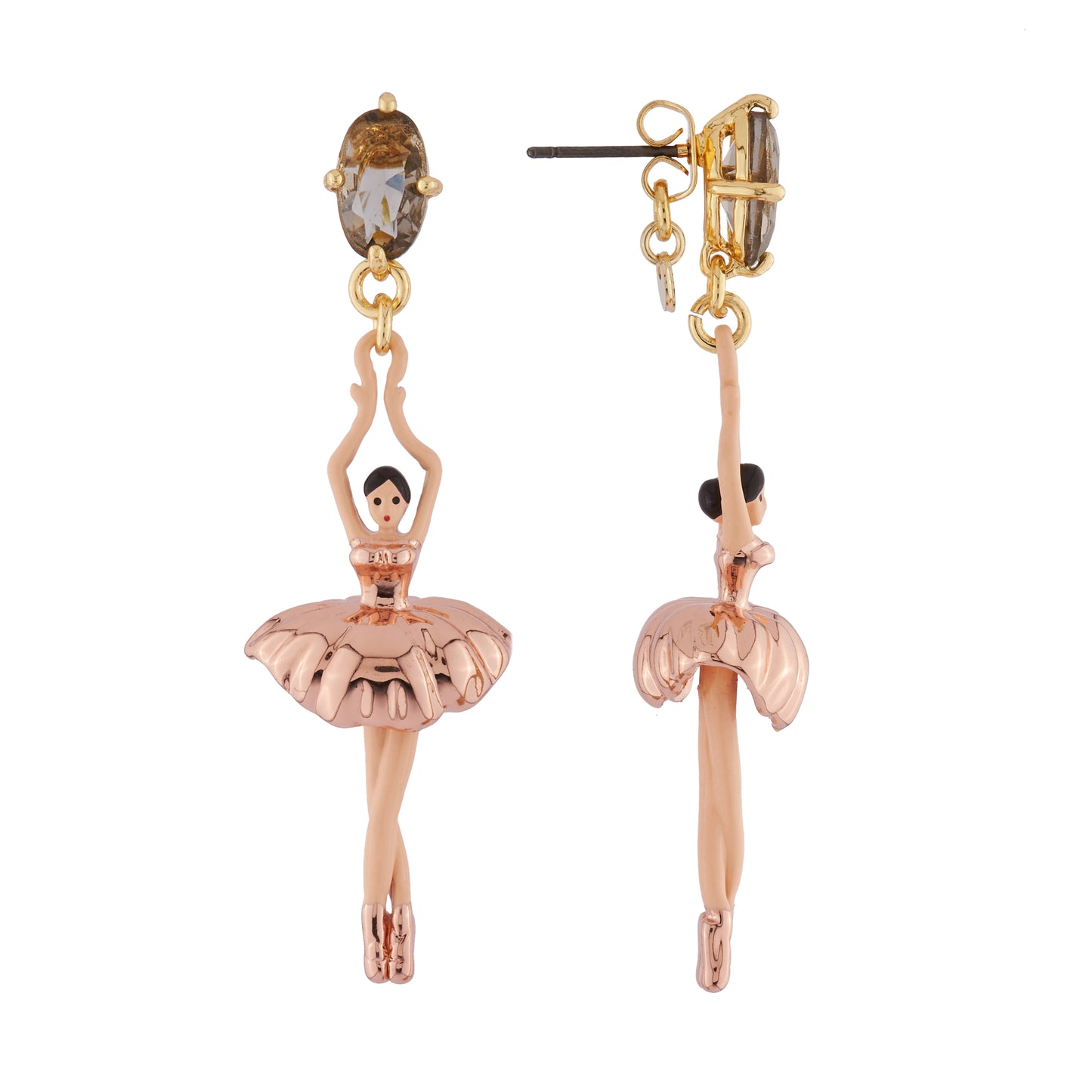Pas De Deux Faceted Crystal Pink Gold Earrings