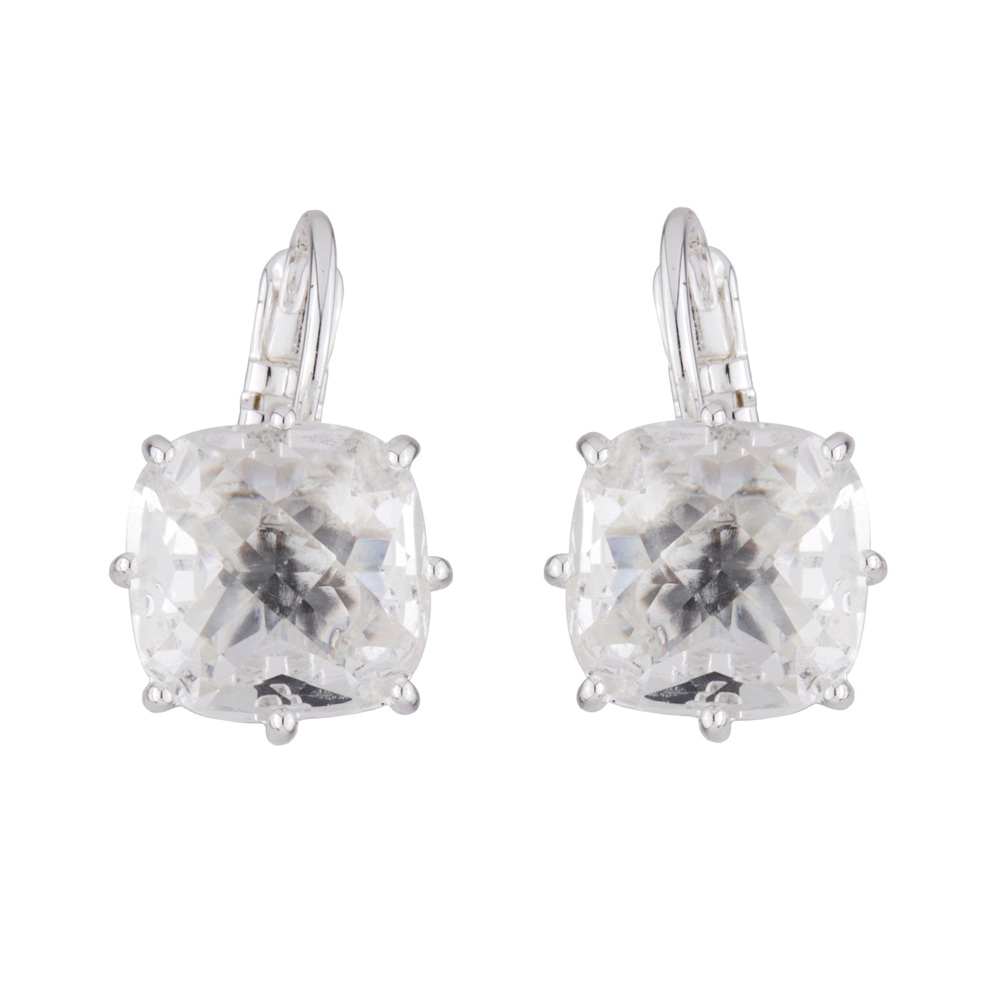 Silver Square Stone La Diamantine Dormeuses Earrings | AILD1013