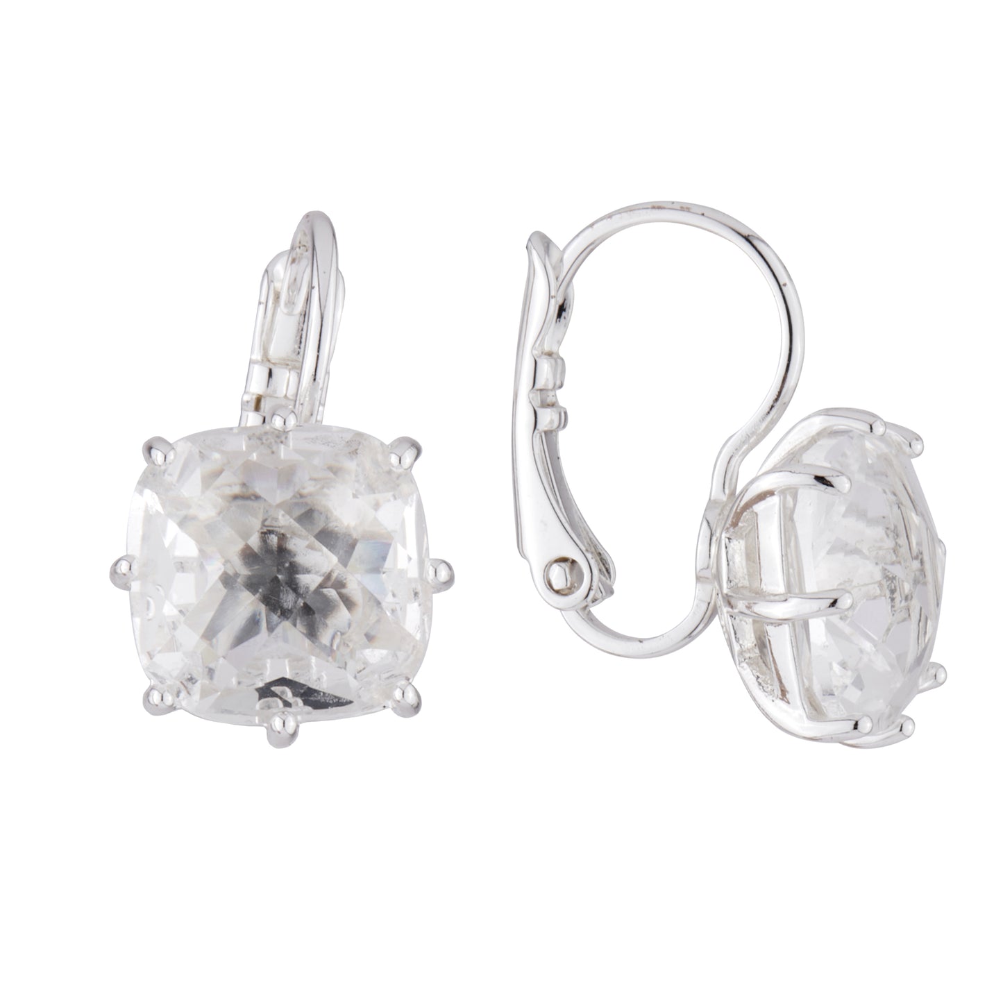 Silver Square Stone La Diamantine Dormeuses Earrings | AILD1013