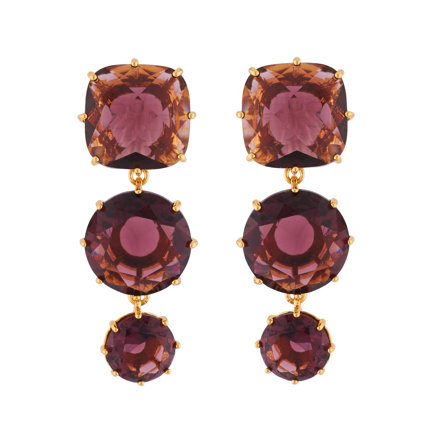 La Diamantine 3 Stones Plum Earrings | AILD1361