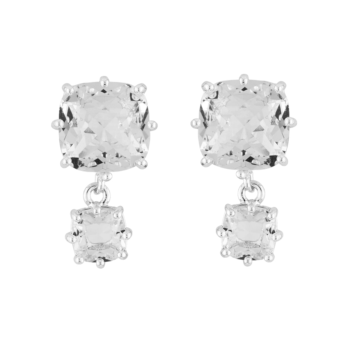Silver 2 Square Stones La Diamantine Earrings | AILD1383