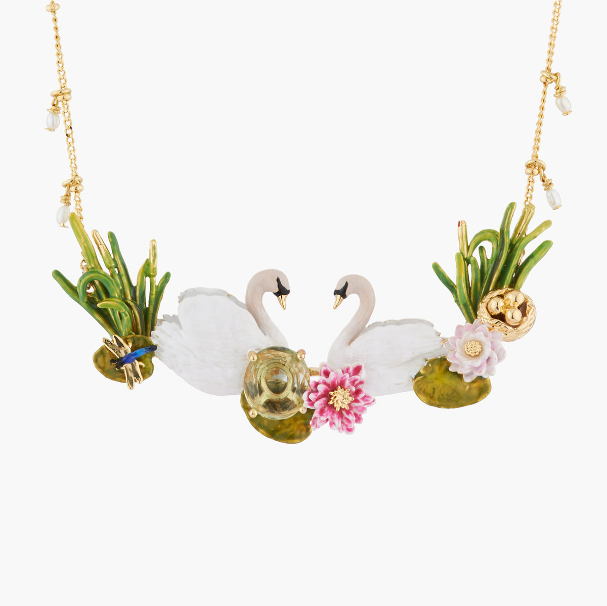 Two Swans In Love Among Water Lilies Collar Necklace | AKCY301