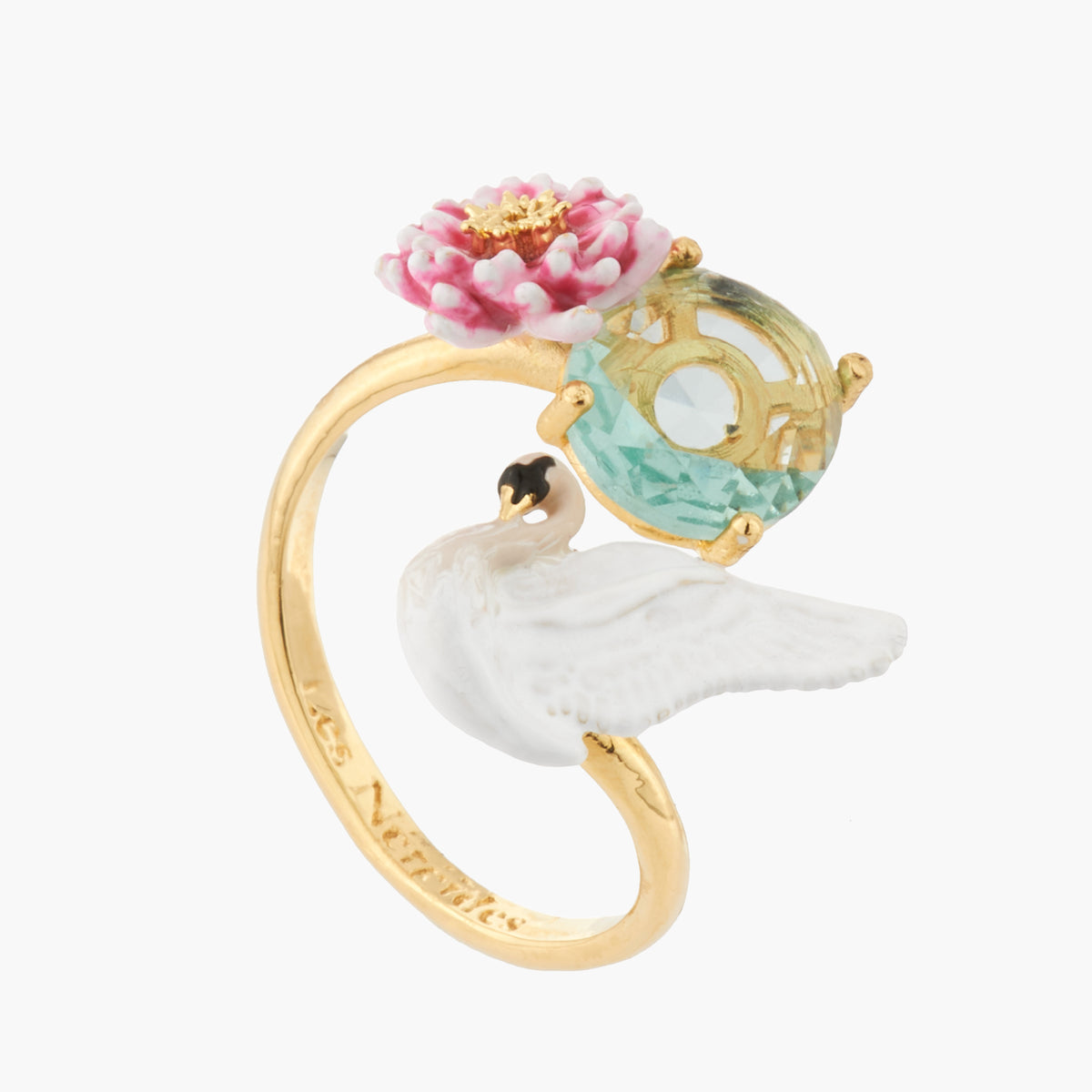 White Swan And Pink Water Lily Adjustable Rings | AKCY602