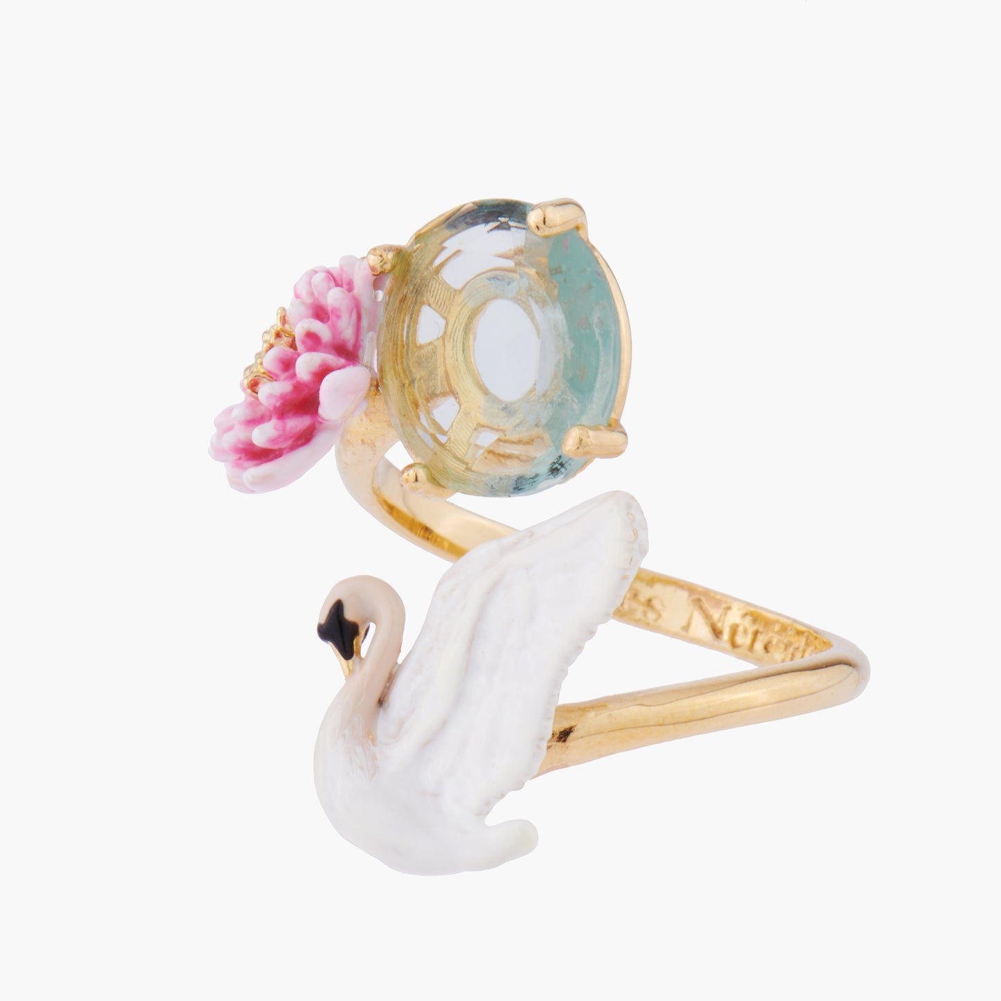 White Swan And Pink Water Lily Adjustable Rings | AKCY602