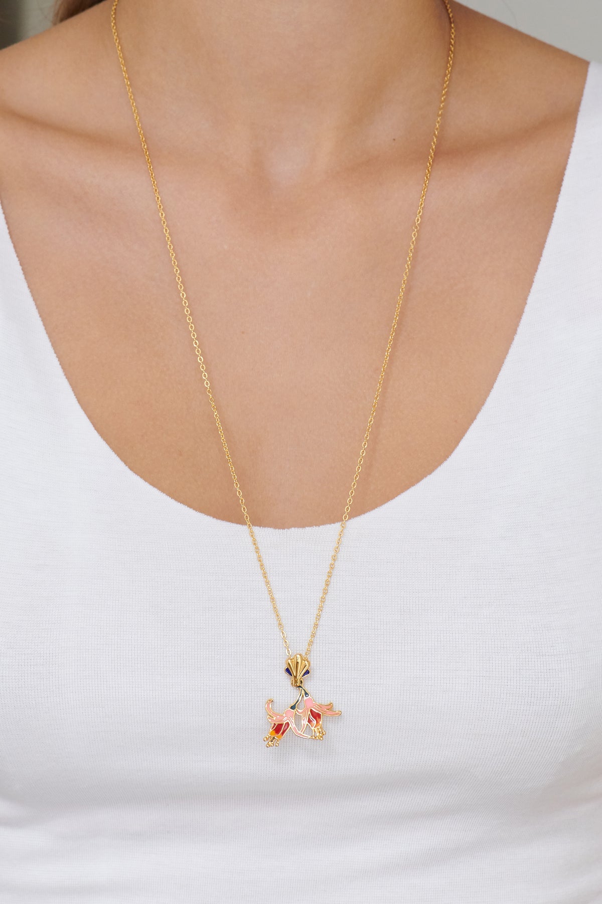 Exotic Fuchsia Flowers Long Necklace | ALBE3021