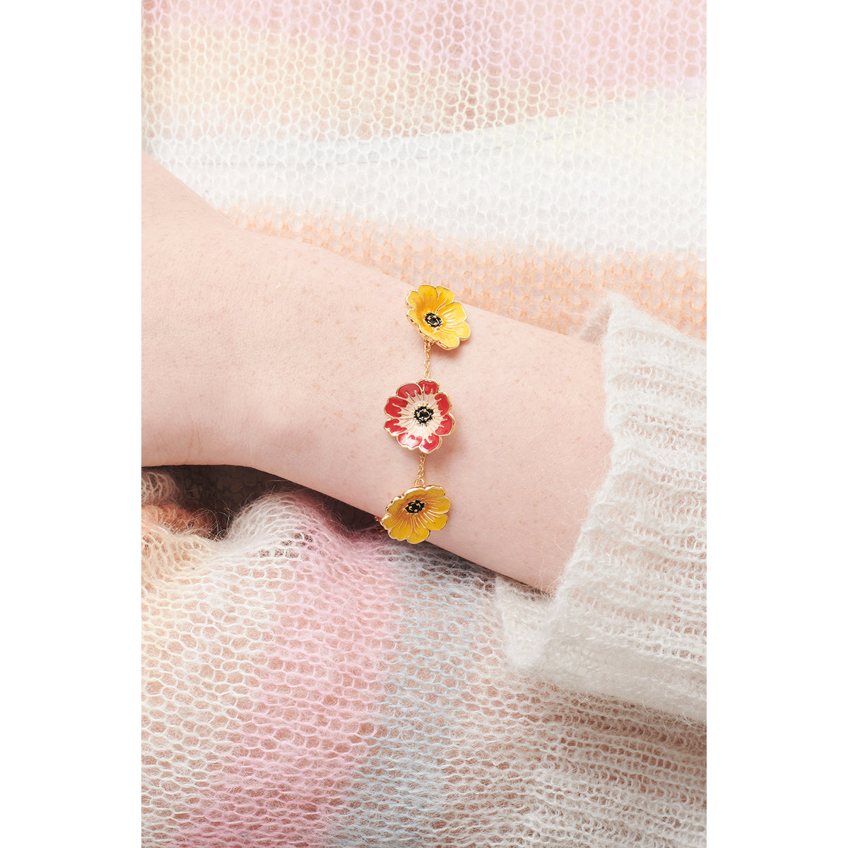 Yellow And Chocolate Cosmos Thin Bracelet | ambe2021