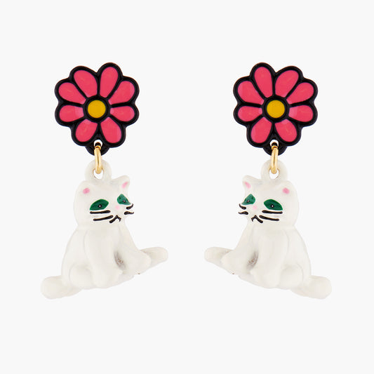 White Cat And Daisy Earrings | AMNA1011