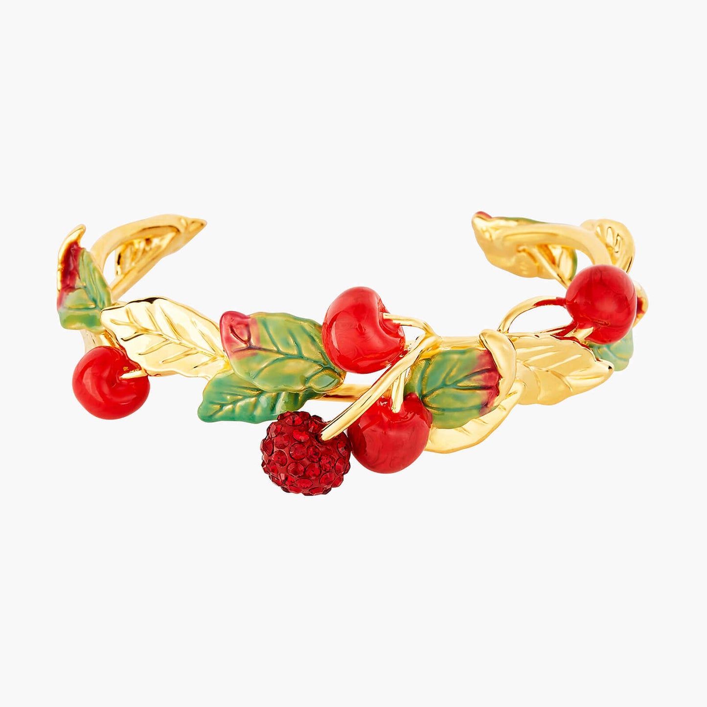 Cherries And Leaves Bangle Bracelet