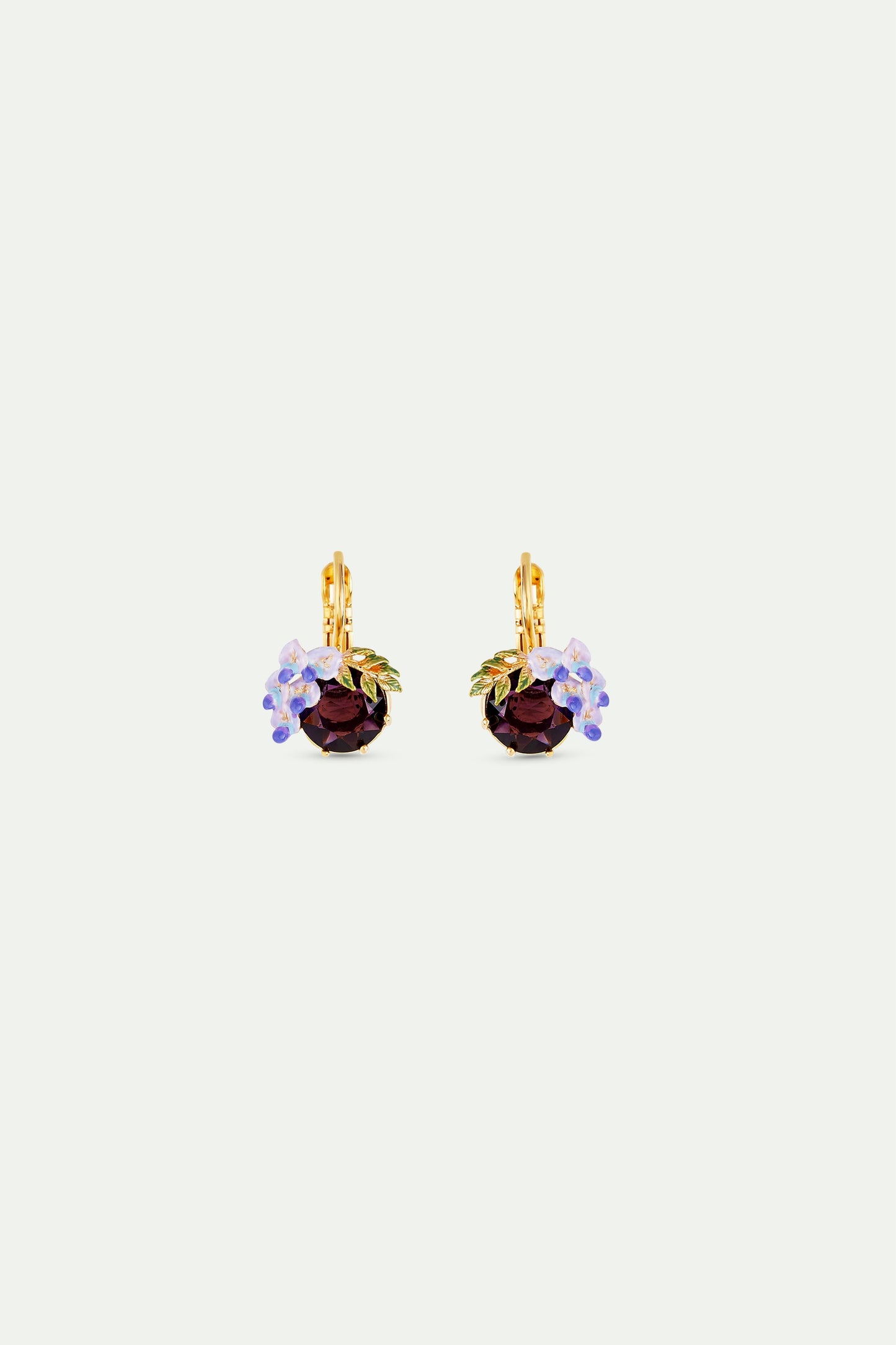 Small Wisteria Flower And Faceted Crystal Earrings | ANOF1031