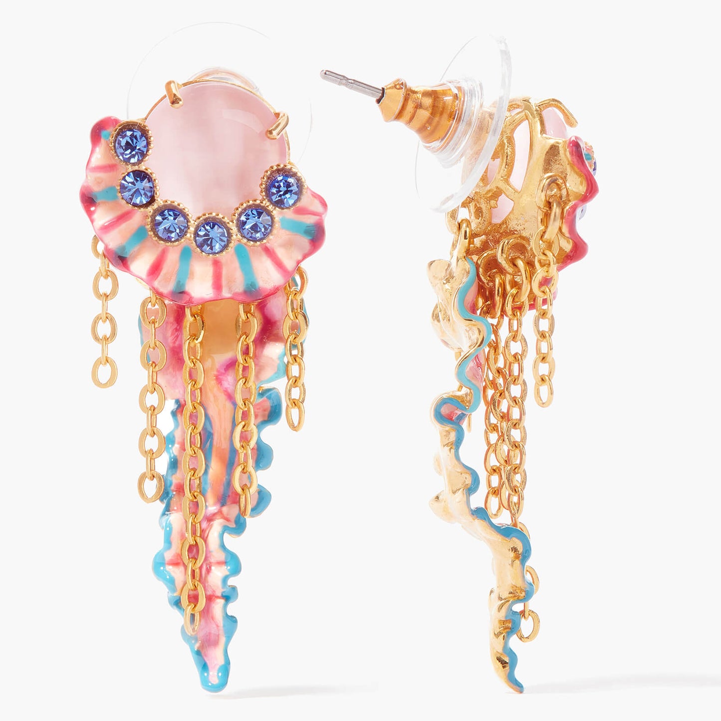 Colourful Jellyfish And Light Blue Faceted Crystals Pendant Post Earrings | AOGL1061