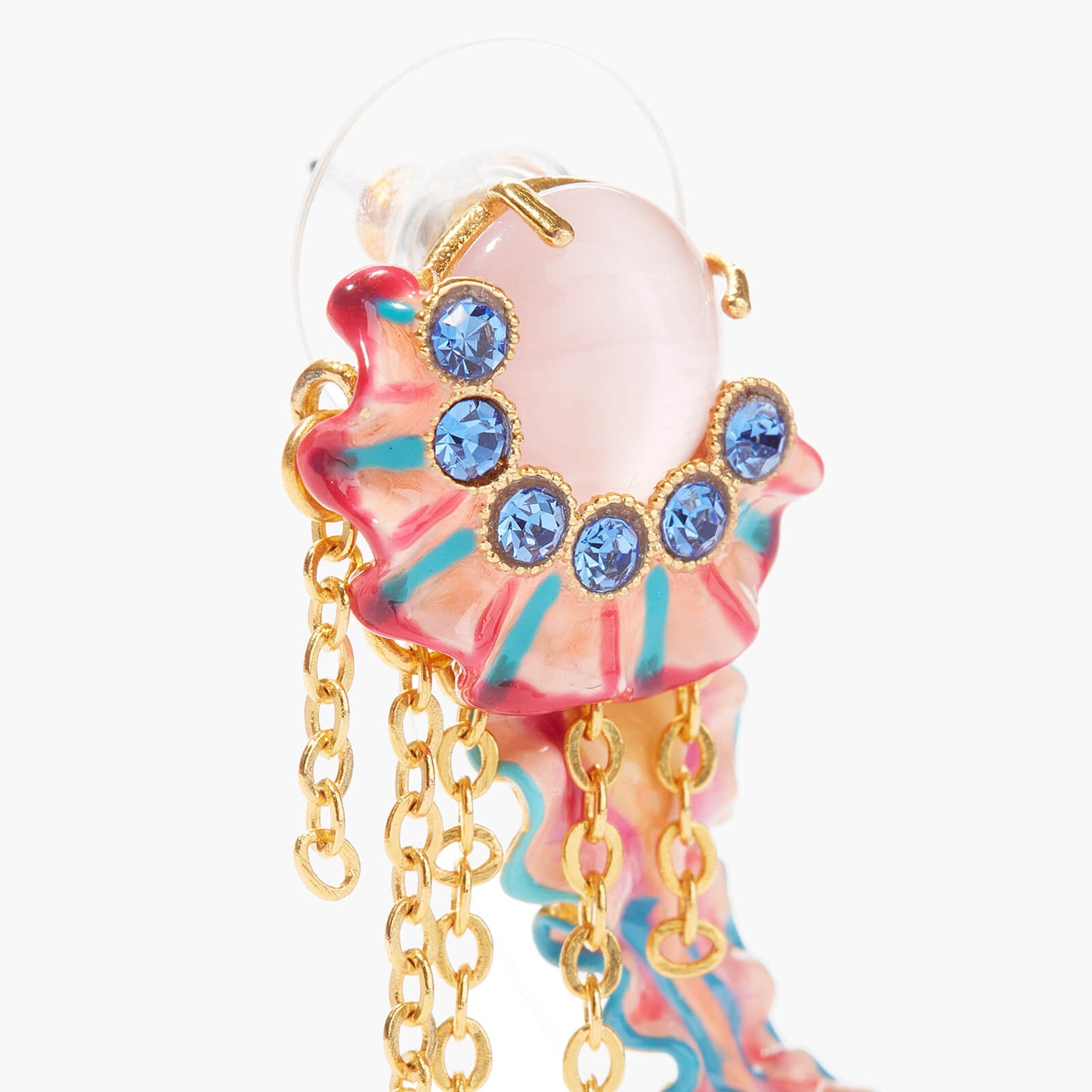 Colourful Jellyfish And Light Blue Faceted Crystals Pendant Post Earrings