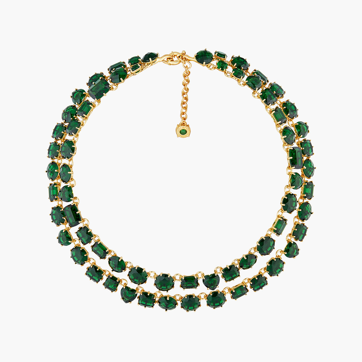 Emerald Green Two Row Diamantine Luxurious Necklace | AOLD3551