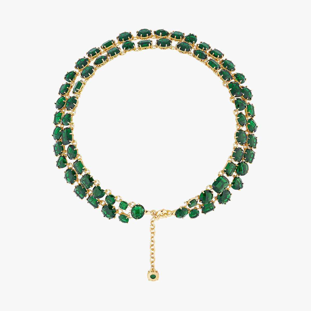Emerald Green Two Row Diamantine Luxurious Necklace | AOLD3551