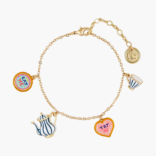 Alice In Wonderland Biscuits, Cup And Tea Pot Thin Bracelet | AONA2031