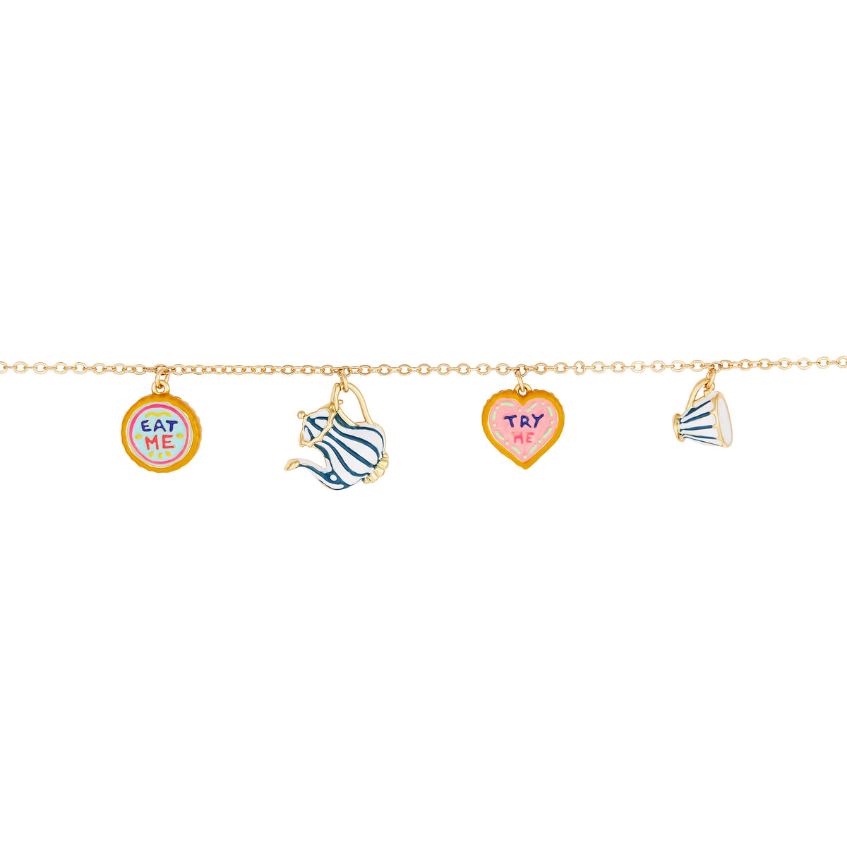 Alice In Wonderland Biscuits, Cup And Tea Pot Thin Bracelet | AONA2031