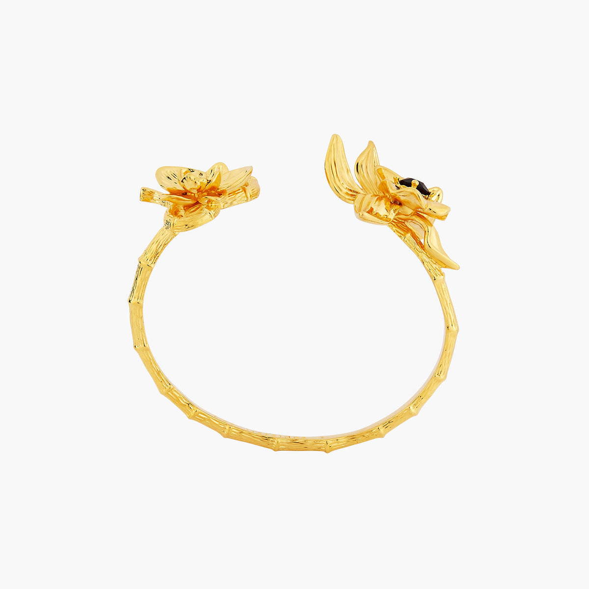 Two Flamboyant Orchids And Faceted Crystal Stone Bangle Bracelet | AOOC2051