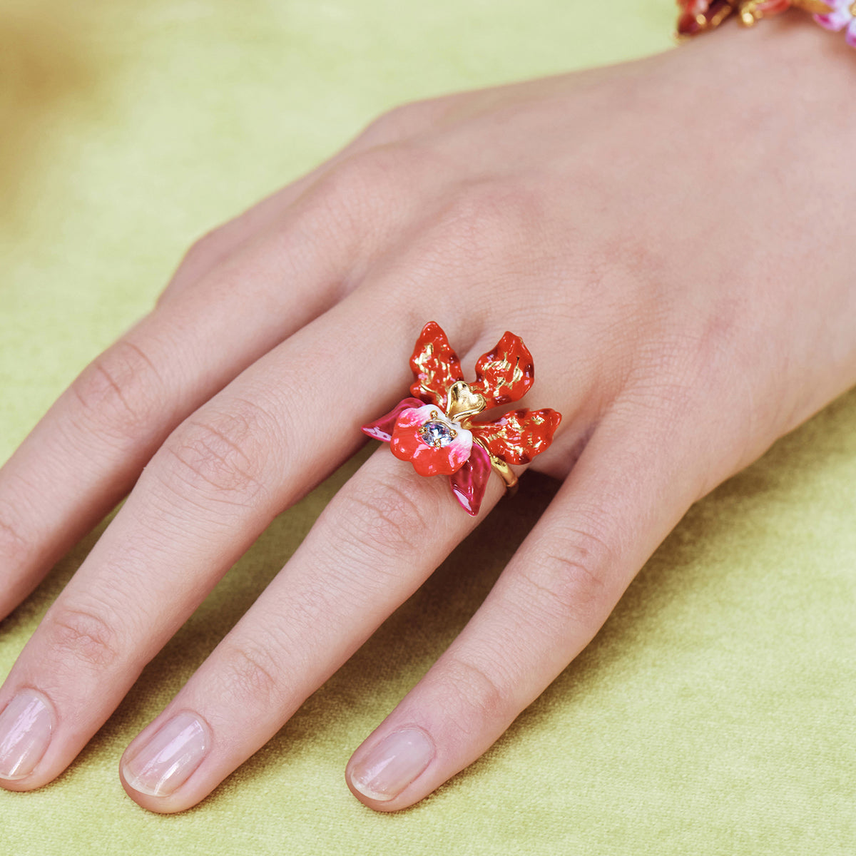 Exotic Orchid And Faceted Crystal Cocktail Ring | AOOC6041