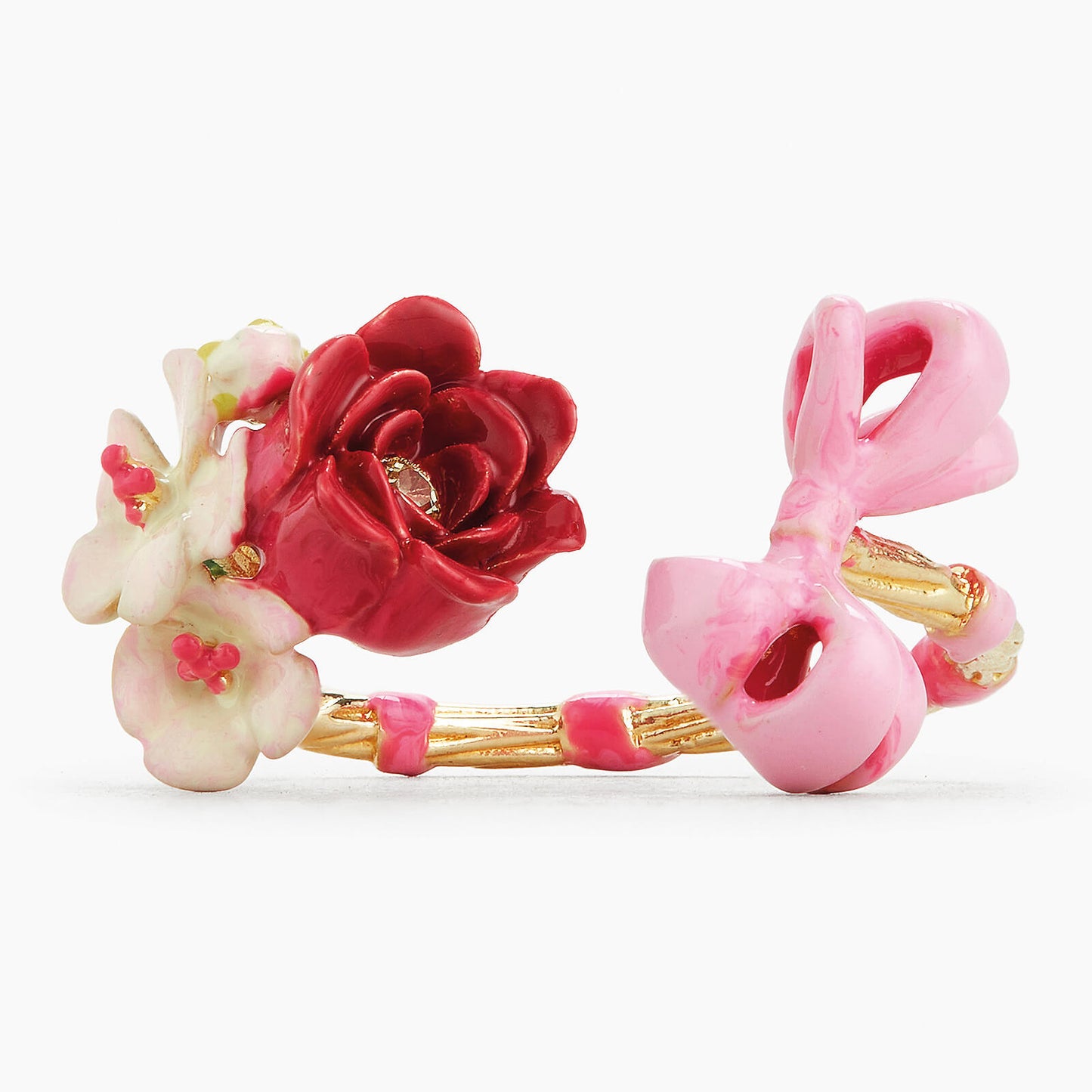 Pink Bow And Flowers Adjustable Ring | APIP6021