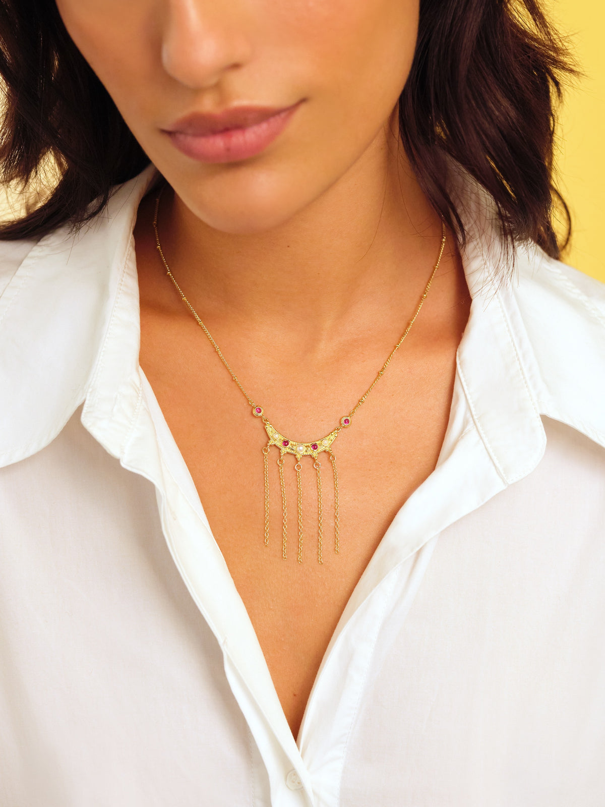 Coloured Stones And Chain Statement Necklace | APJS3051
