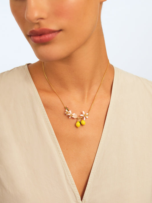Lemons, Flower Buds And Lemon Blossom Statement Necklace | APMI3011