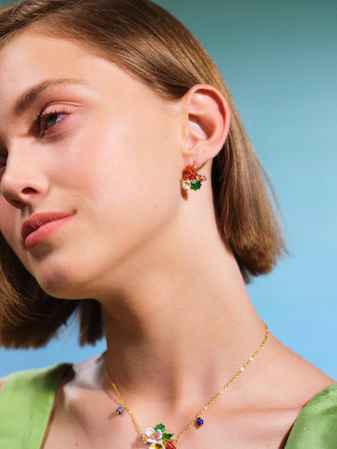 Monarch Butterfly And Green Stone Sleeper Earrings | AQJF1031