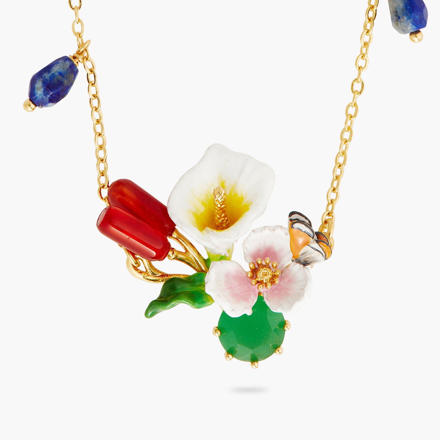 Calla, Reeds And Green Stone Statement Necklace