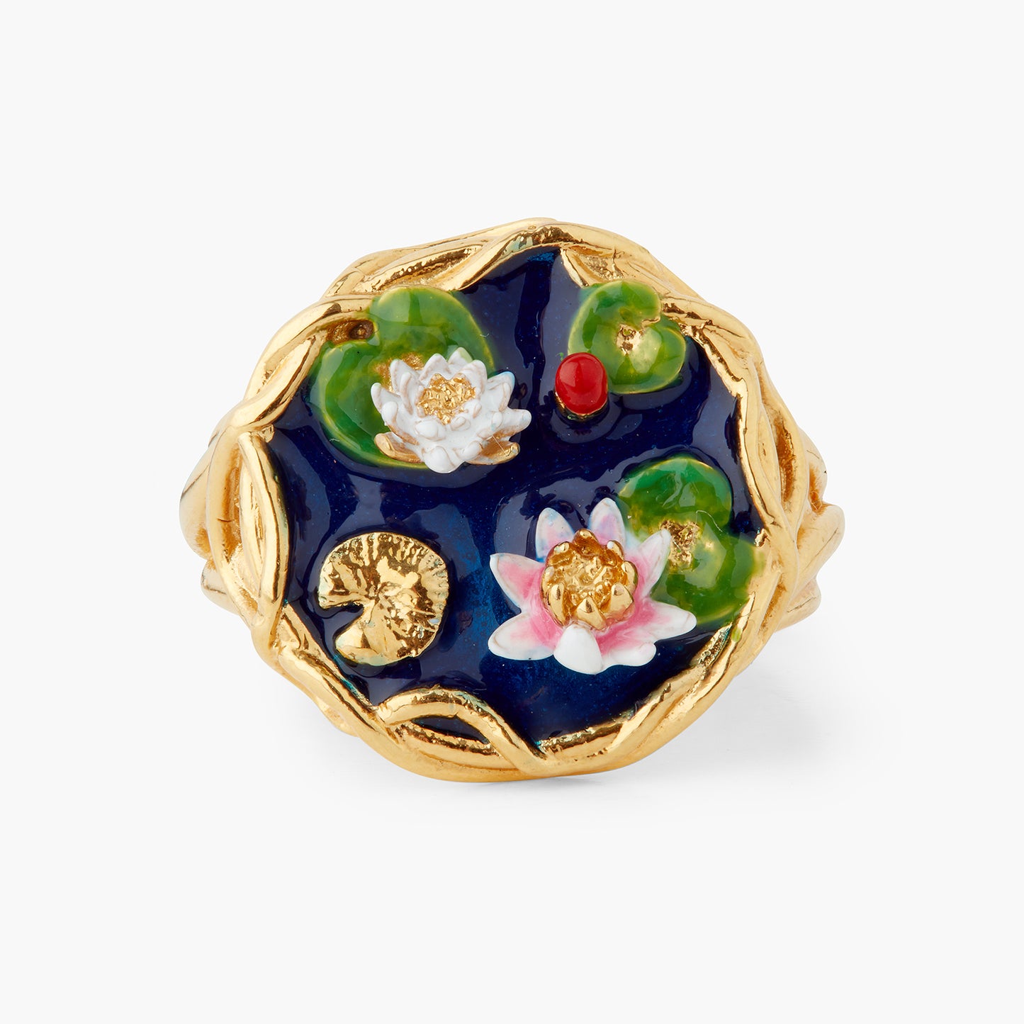 Water Lily And Lily Pad Pond Cocktail Ring | AQJF6031