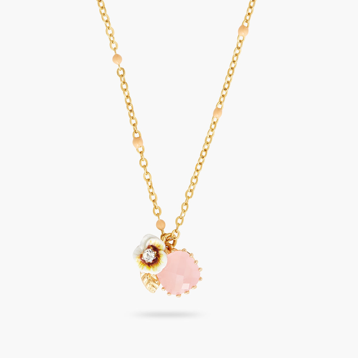 White Pansy And Crystal Thin Necklace | aqla3021