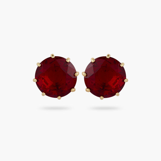 Garnet Red Diamantine Round Stone Sleeper Earrings | AQLD1401