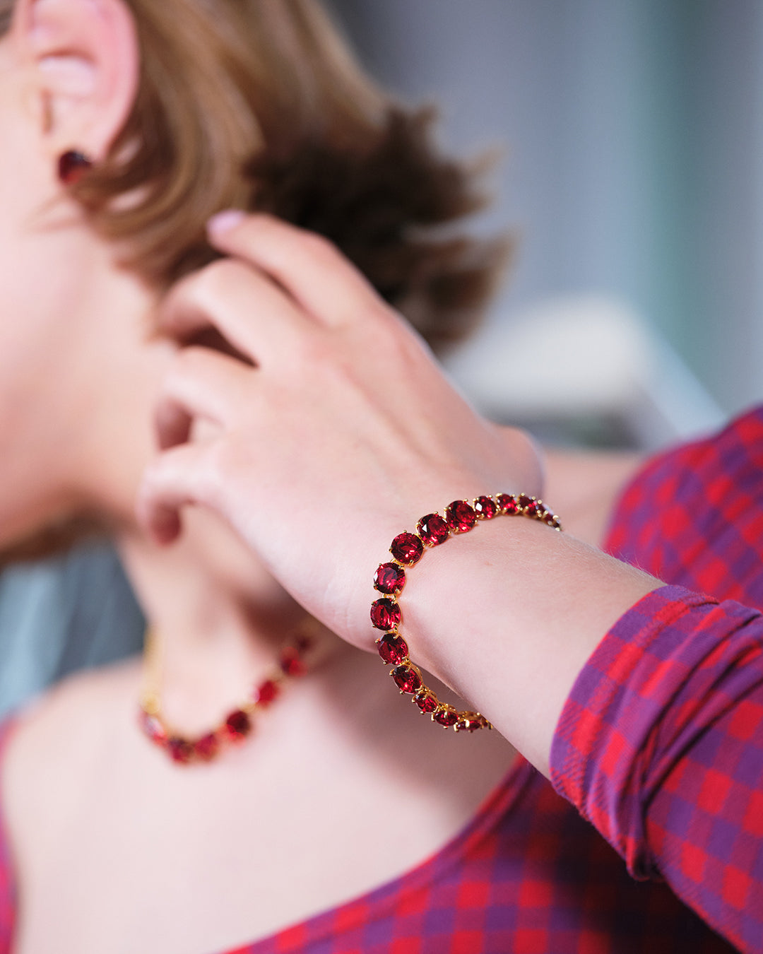 Garnet Red Diamantine Luxurious One Row Bracelet | AQLD2521
