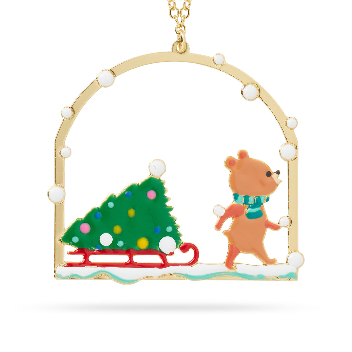 Christmas Tree And Cuddly Bear Pendant Necklace | AQSP3121