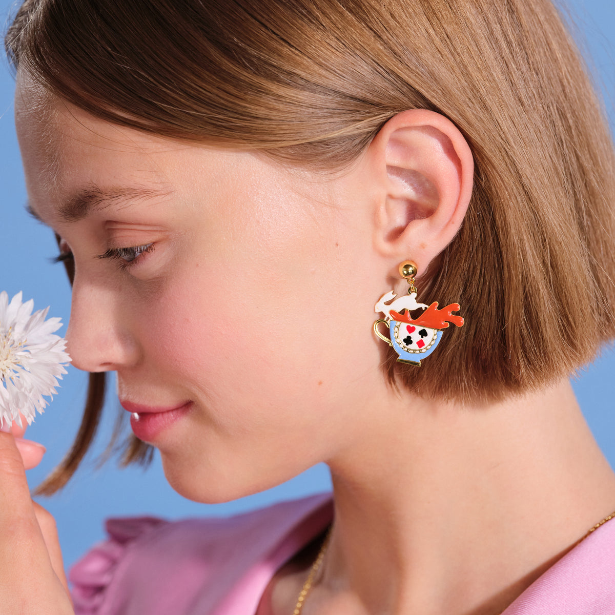 White Rabbit And Tea Cup Earrings | aqui1051