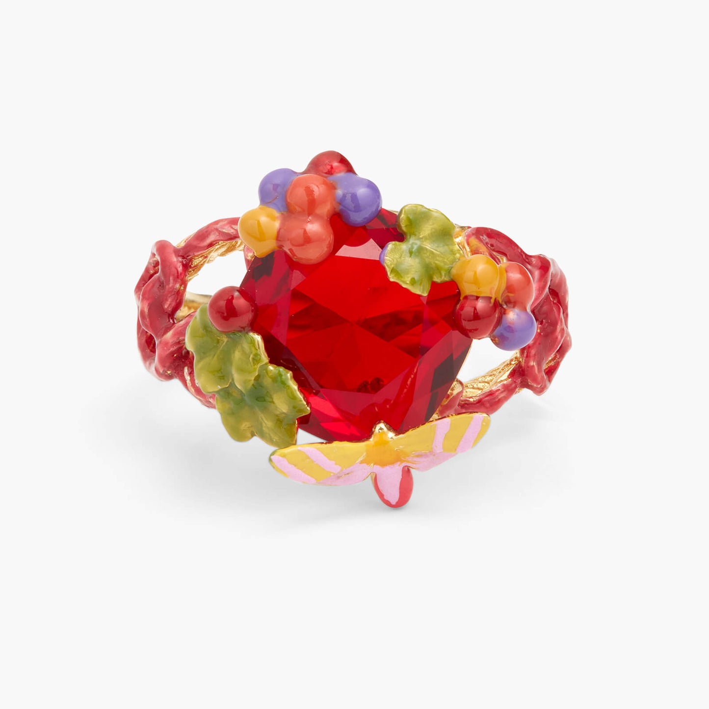 Garnet Red Stone And Grapes Cocktail Ring