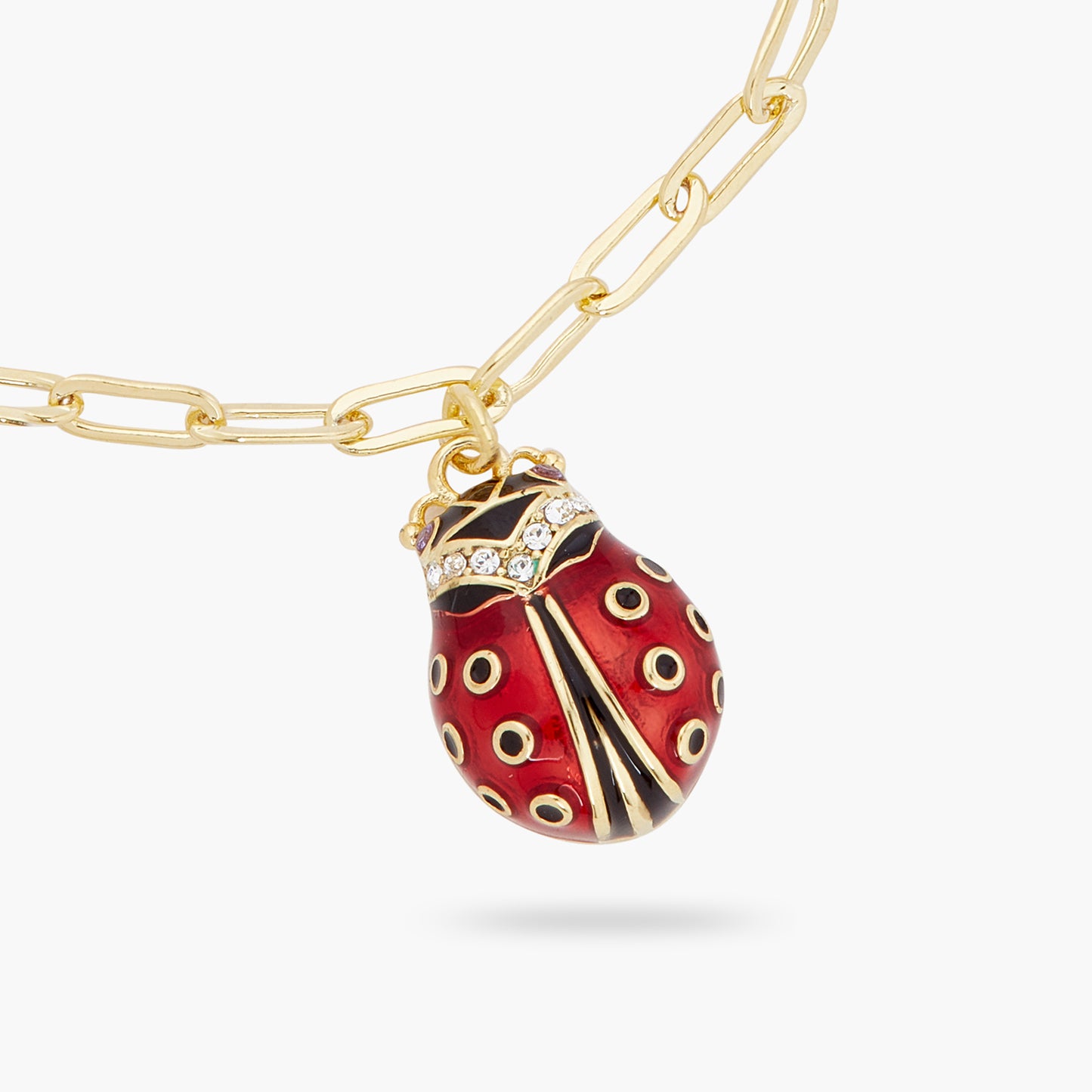 Ladybird And Faceted Crystal Rectangle Link Chain Bracelet