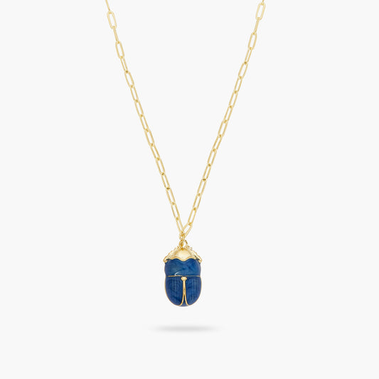Blue Scarab Beetle And Rectangle Link Chain Necklace | ARAM3021