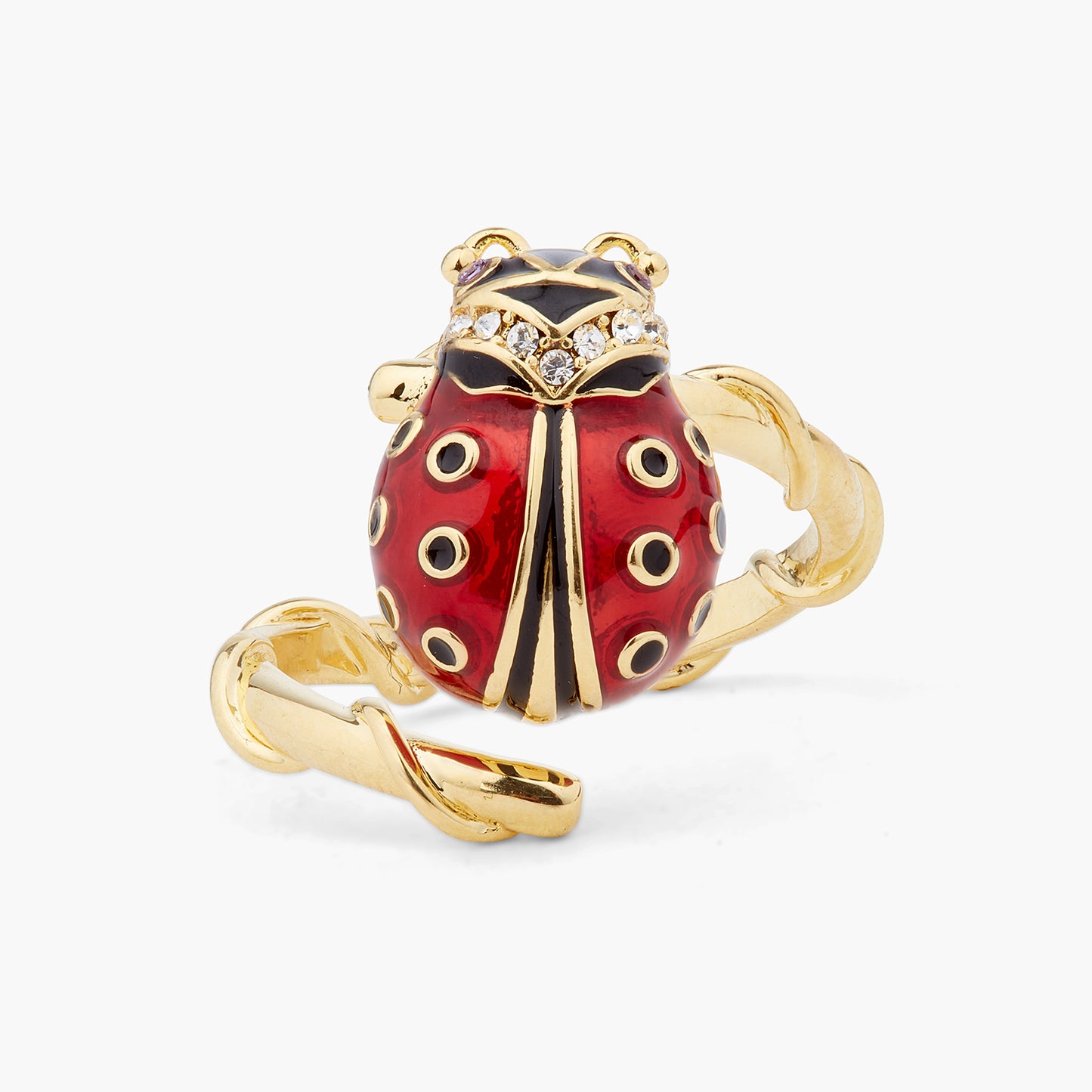 Ladybird And Faceted Crystal Adjustable Ring | ARAM6011