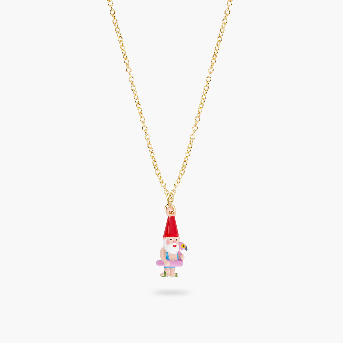 Garden Gnome And Inflatable Pink Flamingo Pendant Necklace | ARCP3031