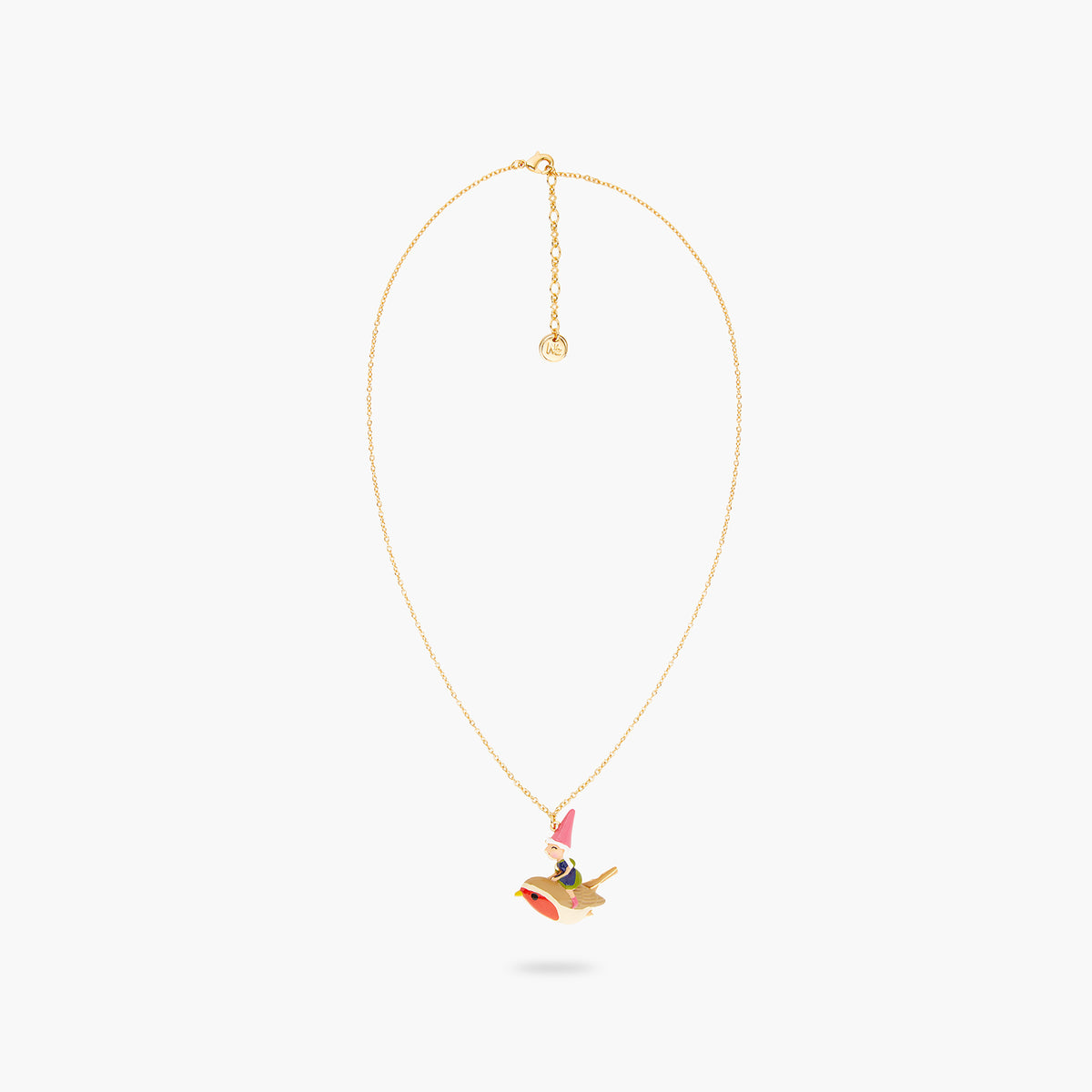 Garden Gnome Lady And Bird Riding Pendant Necklace | ARCP3041