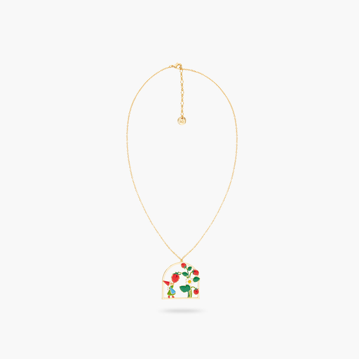 Garden Gnome Lady And Strawberry Picking Pendant Necklace | ARCP3061