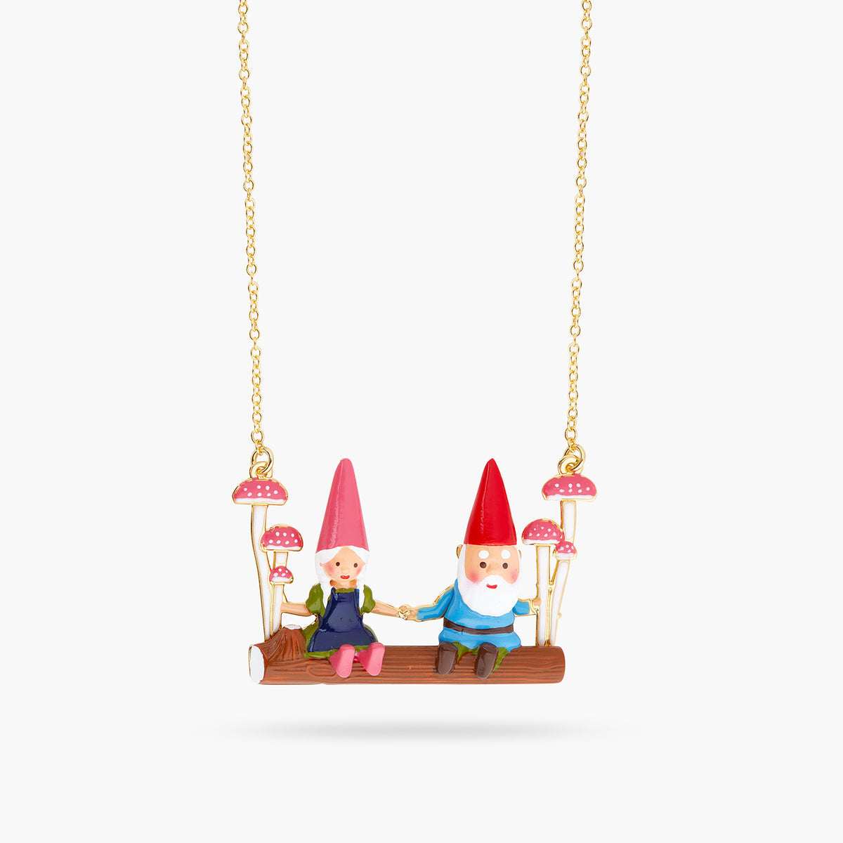 Garden Gnomes On A Swing Statement Necklace | ARCP3081