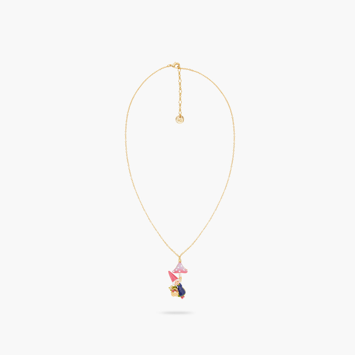 Garden Gnome Lady And Mushroom Picking Pendant Necklace | ARCP3121