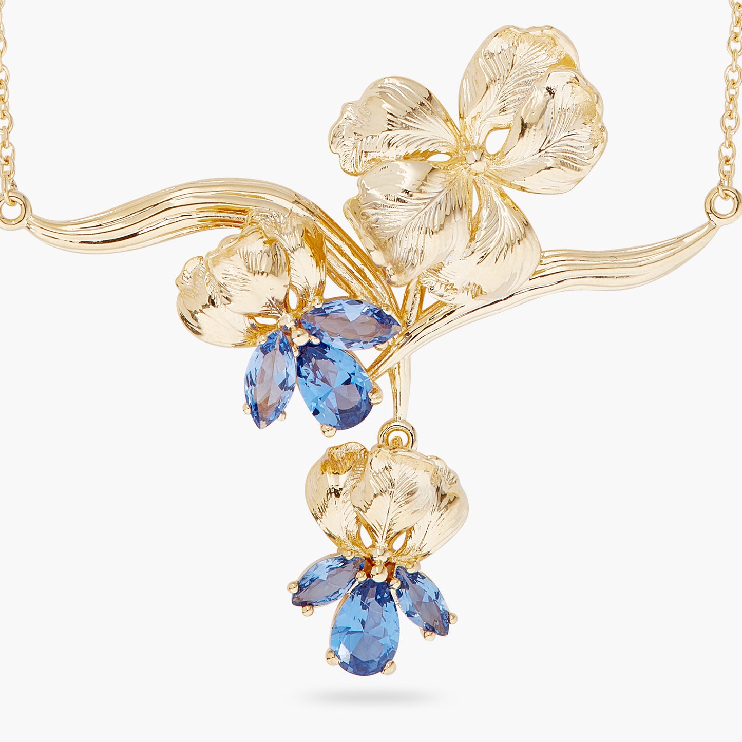 Gold Iris And Blue Crystal Statement Necklace | ARNF3031