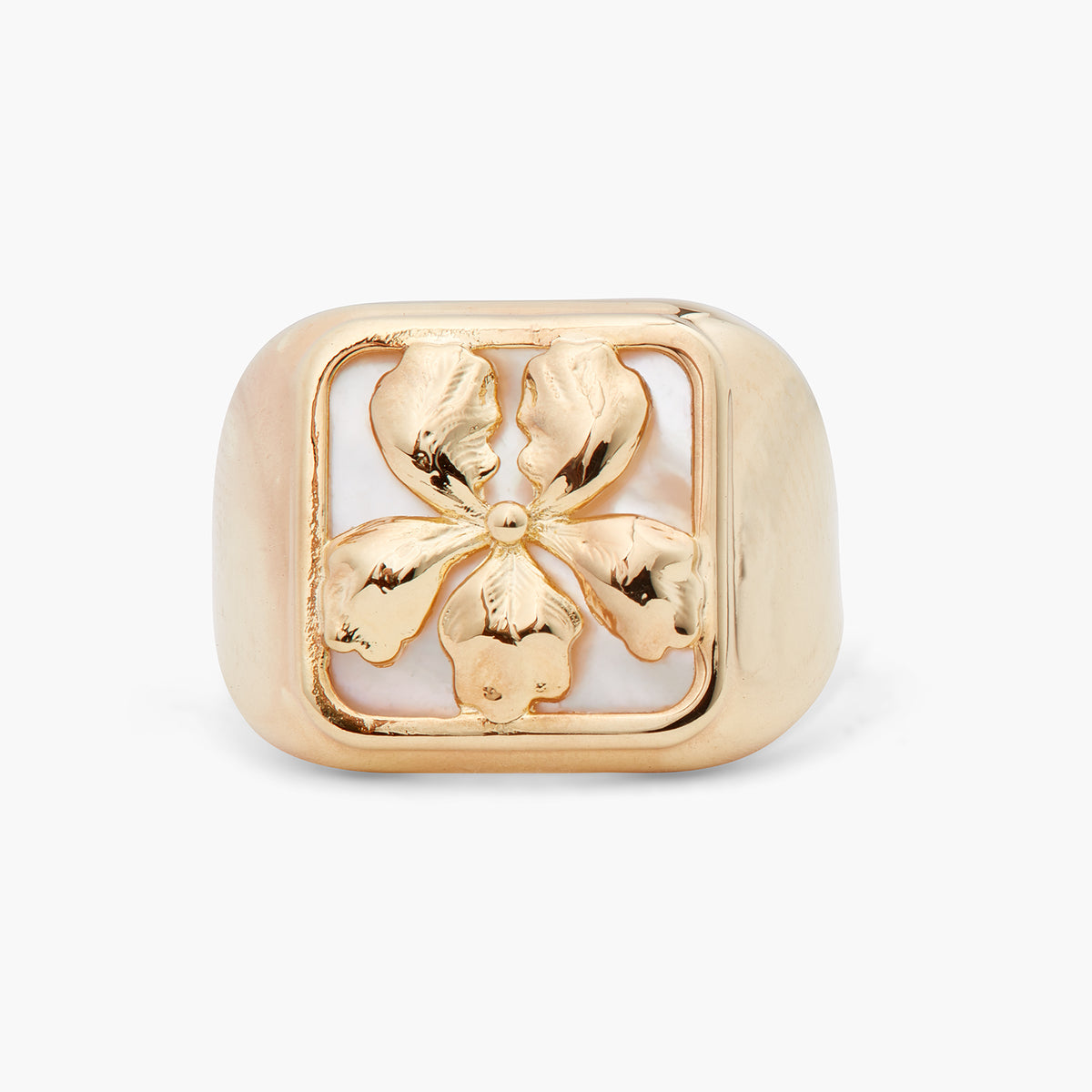 Gold Iris On Mother Of Pearl Plate Ring | ARNF6021