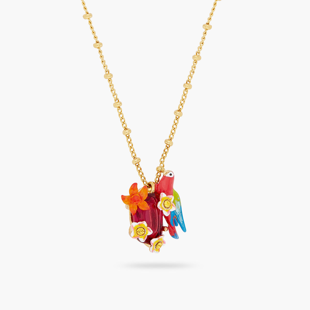 Parrot And Wild Flower Pendant Necklace | ARPA3021
