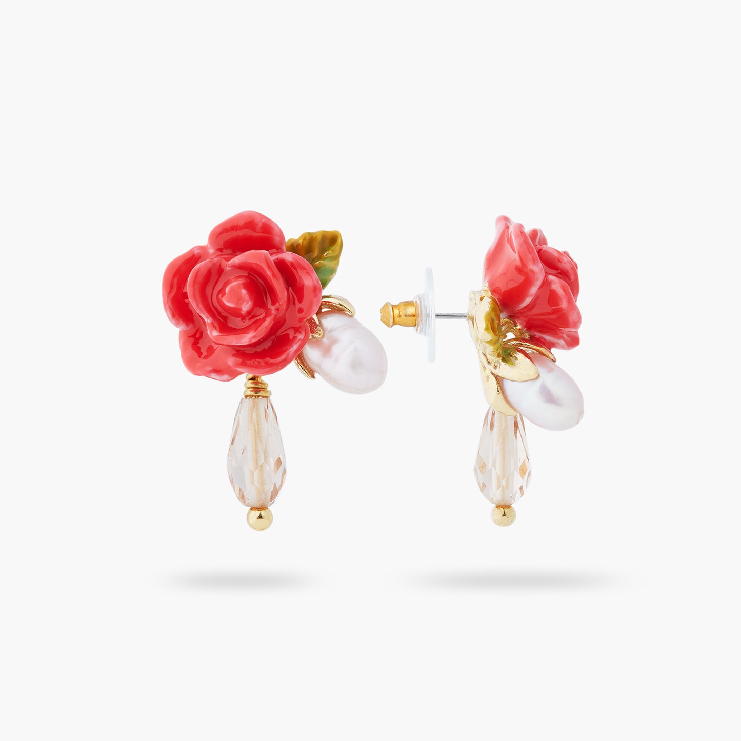 Rose, cultured pearl and crystal drop earrings | ASAR1091
