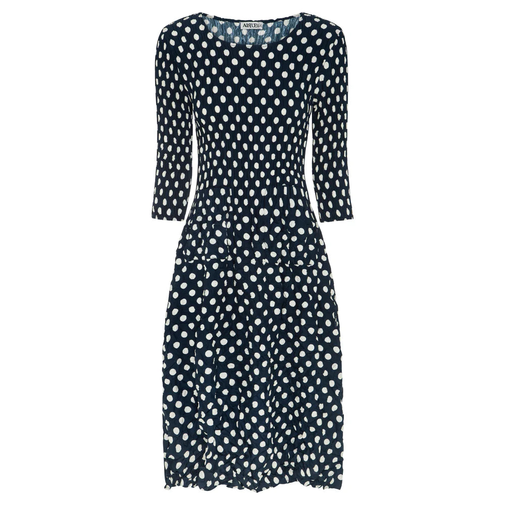 Alquema | 3/4 Sleeve Smash Pocket Dress / Ink White Spot